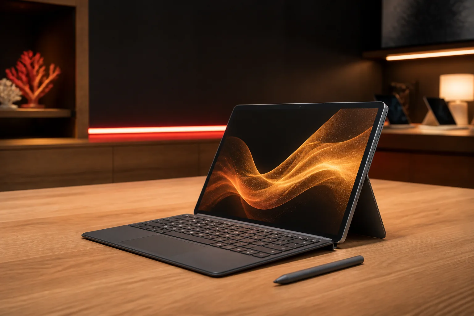 Illustration générique d'un PC hybride avec clavier et stylet