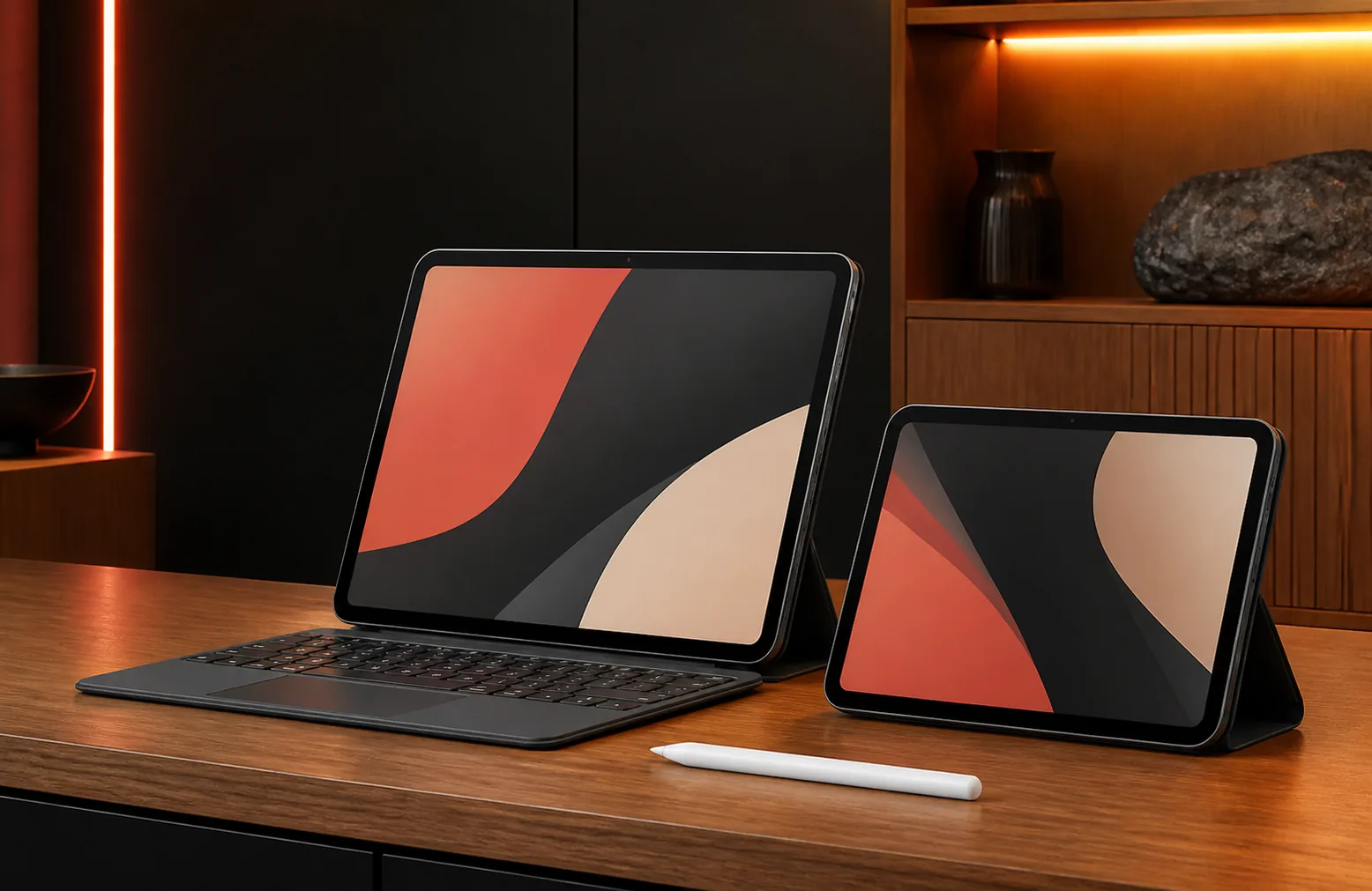 Illustration générique de tablettes avec clavier et stylet